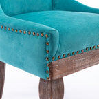 A&A Furniture,Ultra Side Dining Chair，Thickened fabric chairs with neutrally toned solid wood legs， Bronze nail head，Set of 2，Blue - Grand Goldman Shop