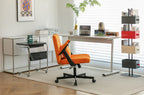 Orange Velvet Criss Cross Armrest Office Chair with Wheels - Stylish for Home Office, Gaming & Makeup - Grand Goldman