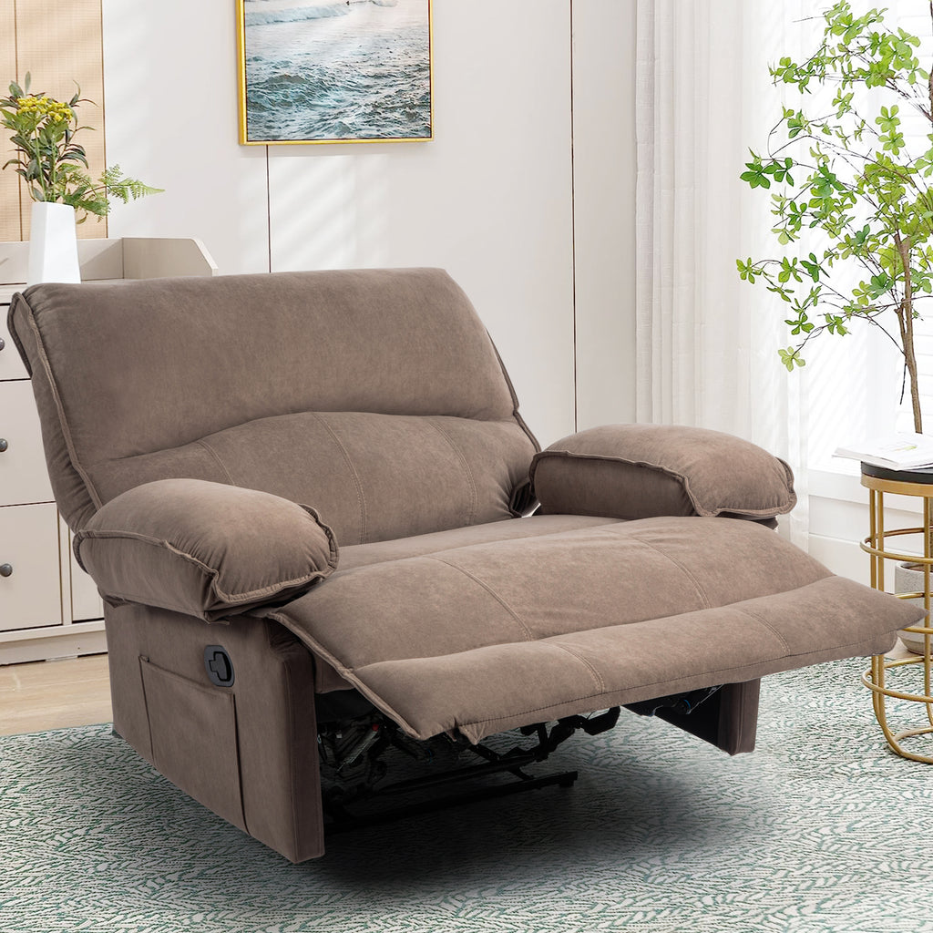 Oversized Velvet Recliner Chair Sofa with Manual Push-Back Functionality in Brown - Grand Goldman Shop