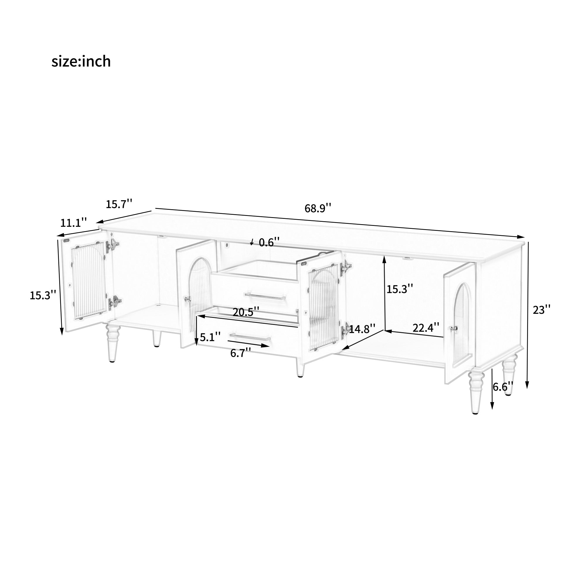 68.9'' Retro TV Stand for TVs up to 75 Inches, Entertainment Center Media Console with Fluted Glass Doors and Five Solid Wood Legs for Living room - Grand Goldman Shop
