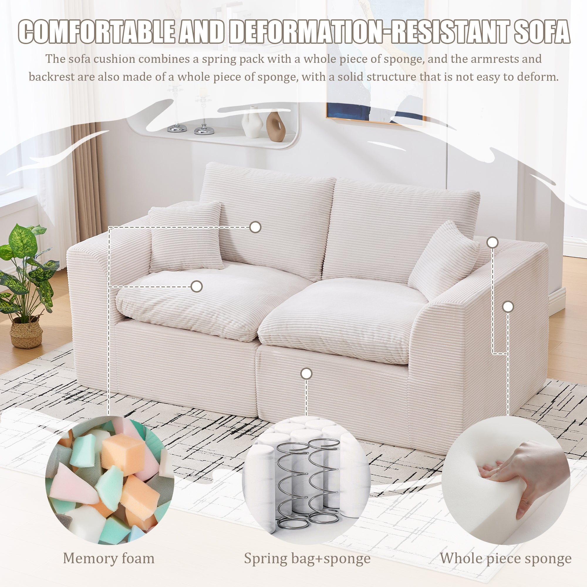 UNITED WE WIN Modular Sectional Sofa Cloud Couch,Comfy Cloud Modern Sofa,2 Seater with Cushion Covers Removable Furniture for Living Room Bedroom Apartments Dorms,No Assembly Required - Grand Goldman Shop