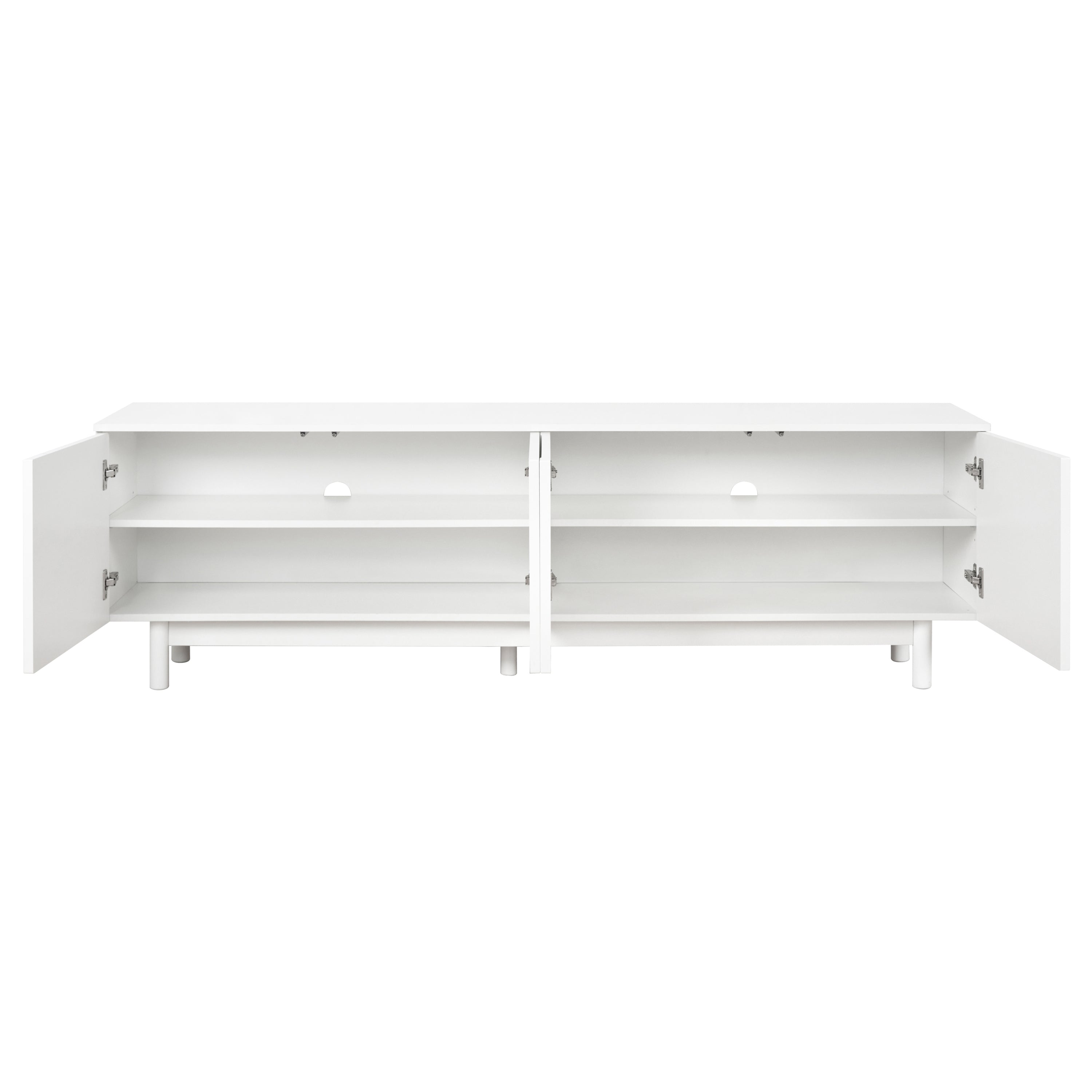 ON-TREND Graceful TV Stand with Arch Cabinets for TVs Up to 78'', Minimalist Entertainment Center with Solid Wood Legs, Practical Media Console with Adjustable Shelves for Living Room, White - Grand Goldman Shop