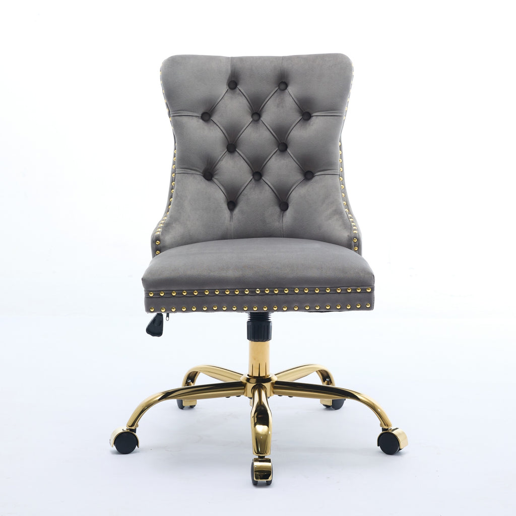 A&A Furniture Office Chair,Modern Velvet Upholstered Tufted Button Home Office Chair with Golden Metal Base,Adjustable Desk C