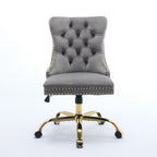 A&A Furniture Office Chair,Modern Velvet Upholstered Tufted Button Home Office Chair with Golden Metal Base,Adjustable Desk C