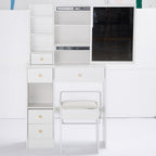 29.2' Small Space Left Drawer Desktop Vanity Table + Cushioned Stool, Extra Large Right sliding mirror, Multi Layer High Capacity Storage, Practical Fashionable Dresser, Suitable For Small Space - Grand Goldman Shop