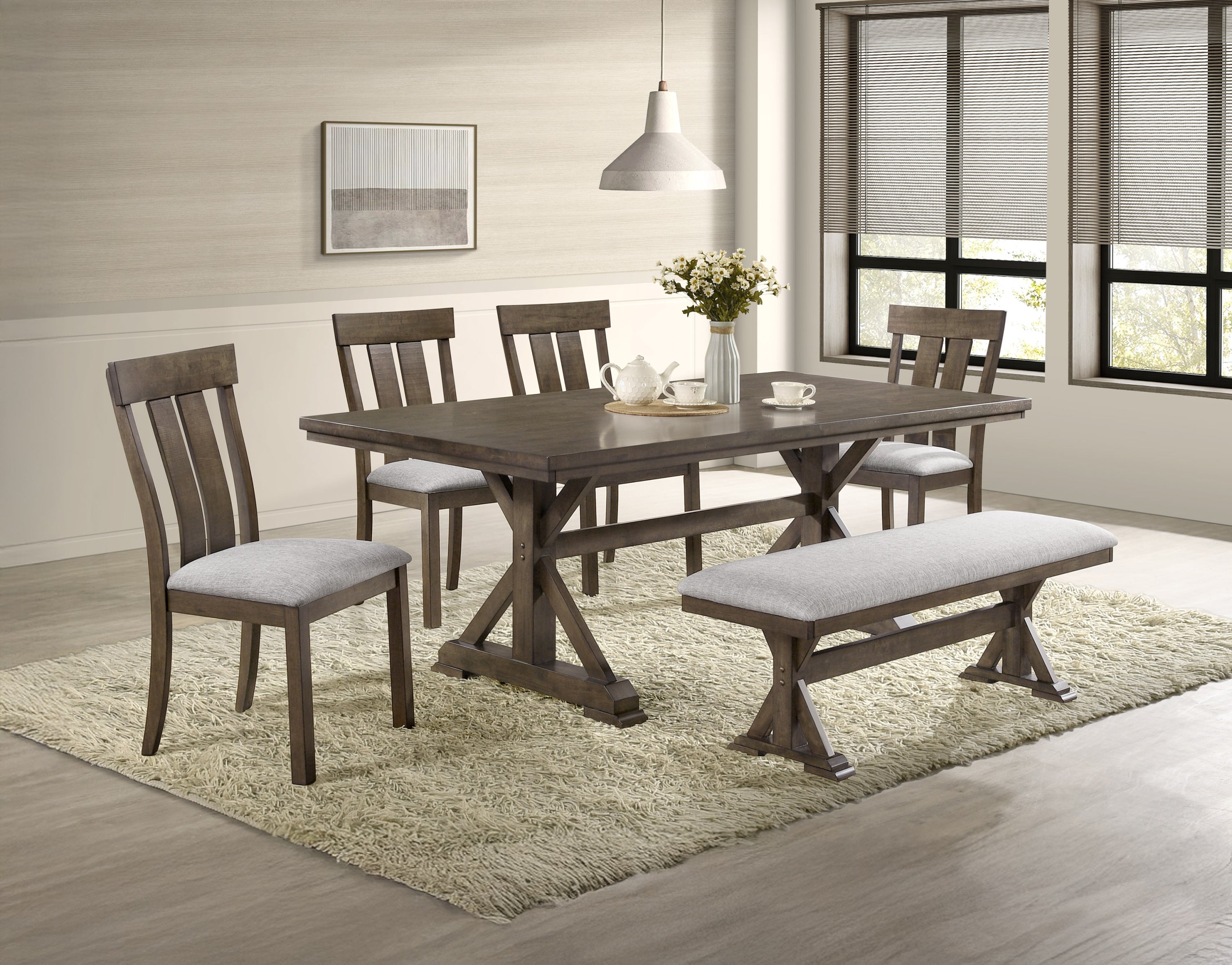 1pc Rustic Upholstered Dining Bench Rich Wood Finish Wooden Dining Room Furniture Brown - Grand Goldman Shop