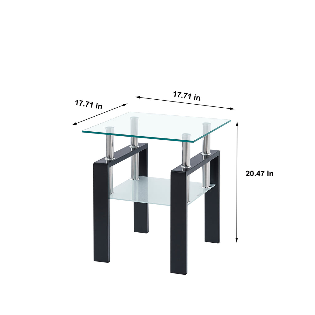 Modern 2-Piece Clear Tempered Glass Small Table, End Table for Living Room, Sleek Waterfall Design - Grand Goldman Shop