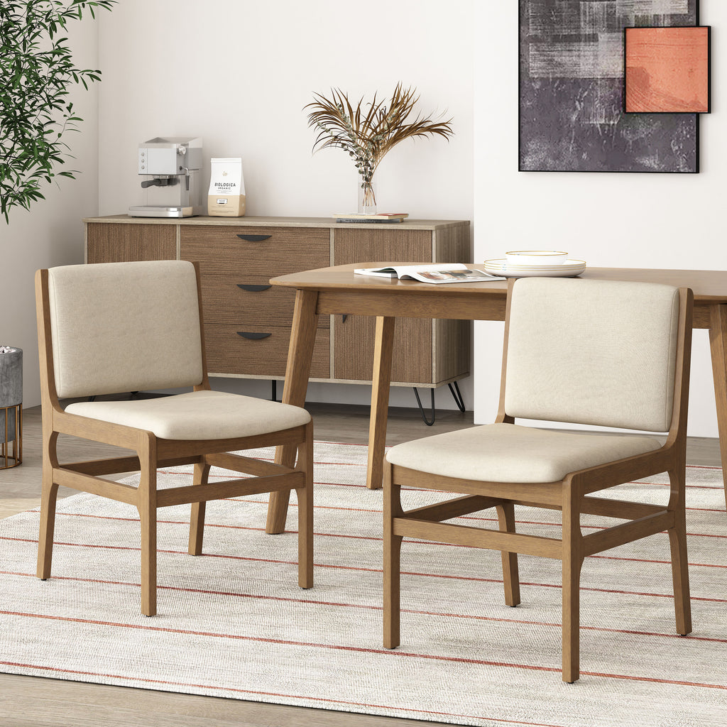 Elegant Dining Chair Set of Two Sophisticated Style Wheat Fabric - Grand Goldman Shop