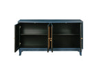 Handcrafted Premium Grain Panels,Rattan Sideboard Buffer Cabinet,Accent Storage Cabinet With 4 Rattan Doors, Modern Storage Cupboard Console Table with Adjustable Shelves for Living Room ,BLUE - Grand Goldman Shop