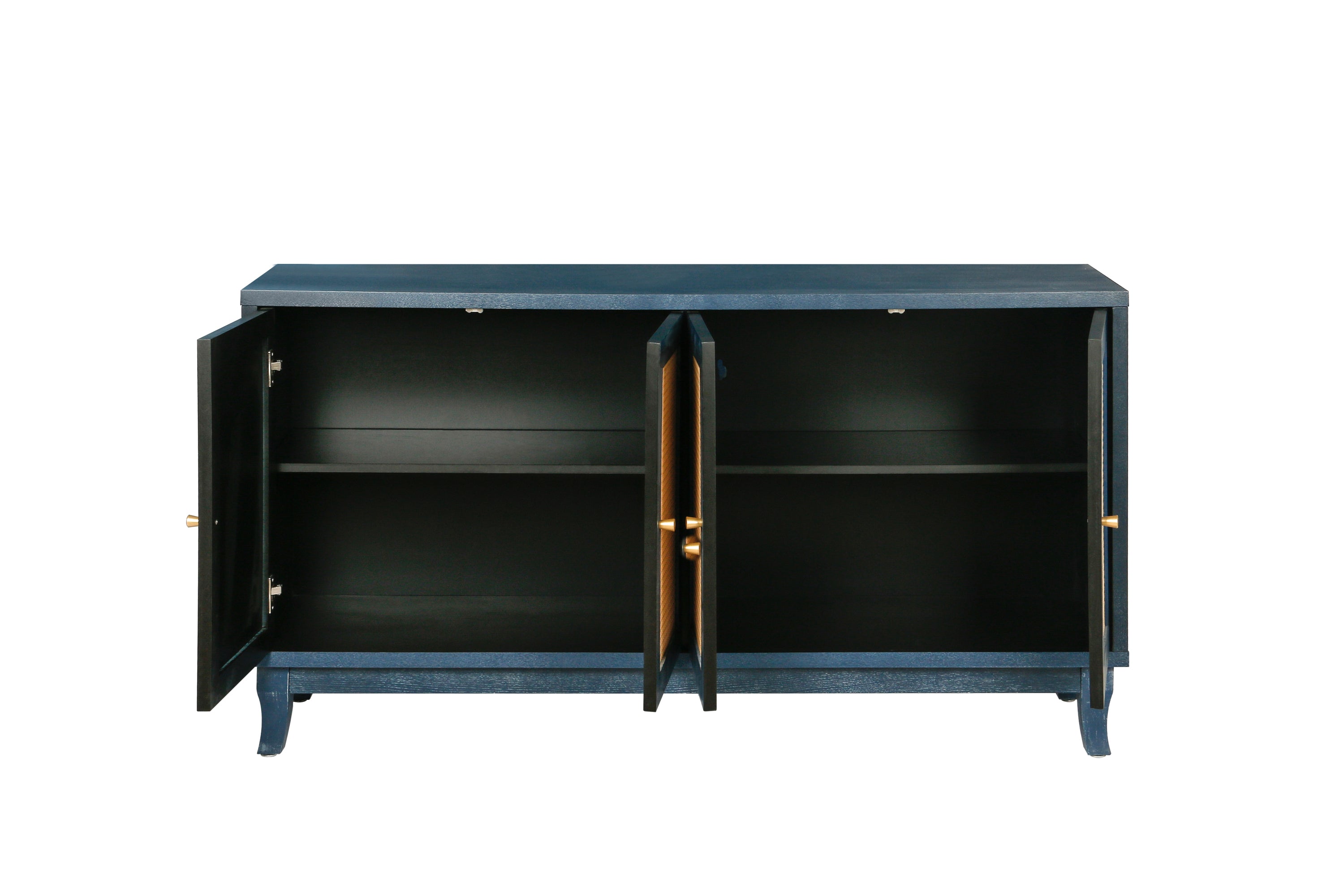 Handcrafted Premium Grain Panels,Rattan Sideboard Buffer Cabinet,Accent Storage Cabinet With 4 Rattan Doors, Modern Storage Cupboard Console Table with Adjustable Shelves for Living Room ,BLUE - Grand Goldman Shop