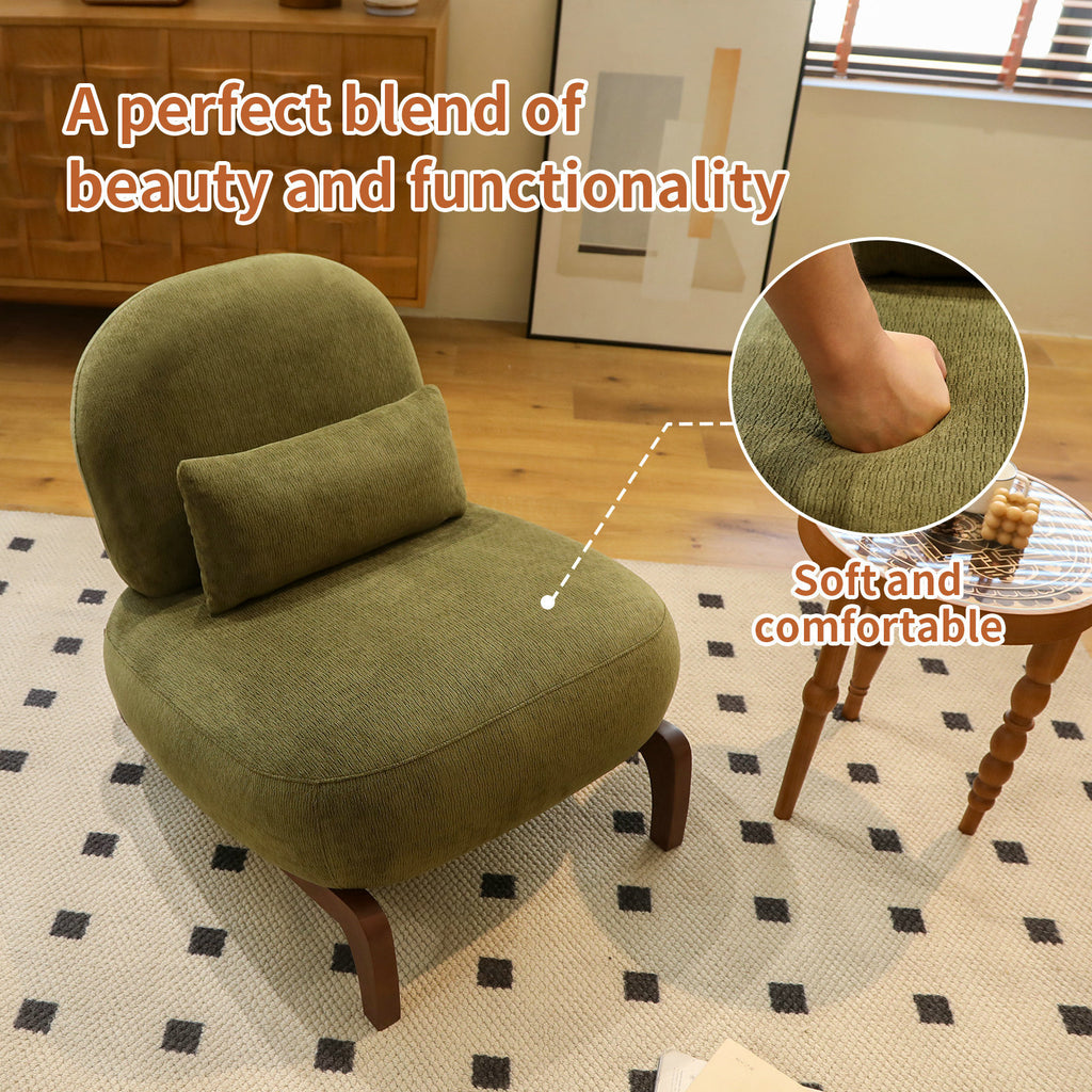 Cute Accent Chair with Solid Wood Legs, Velvet Living Room Chair with Soft Cushion, Cozy Bedroom Chair, Comfy Armless Reading Chair for Apartment, Waiting Room, Balcony (Green) - Grand Goldman Shop