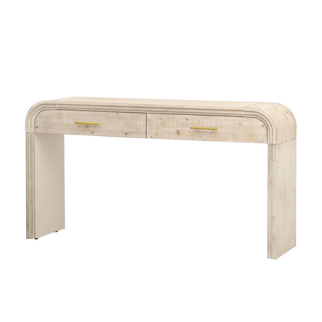 TREXM Unique Retro Silhouette Console Table with Open Style, Two Top Drawers for Entrance, Dinning Room, Living Room (Natural Wood Wash) - Grand Goldman Shop