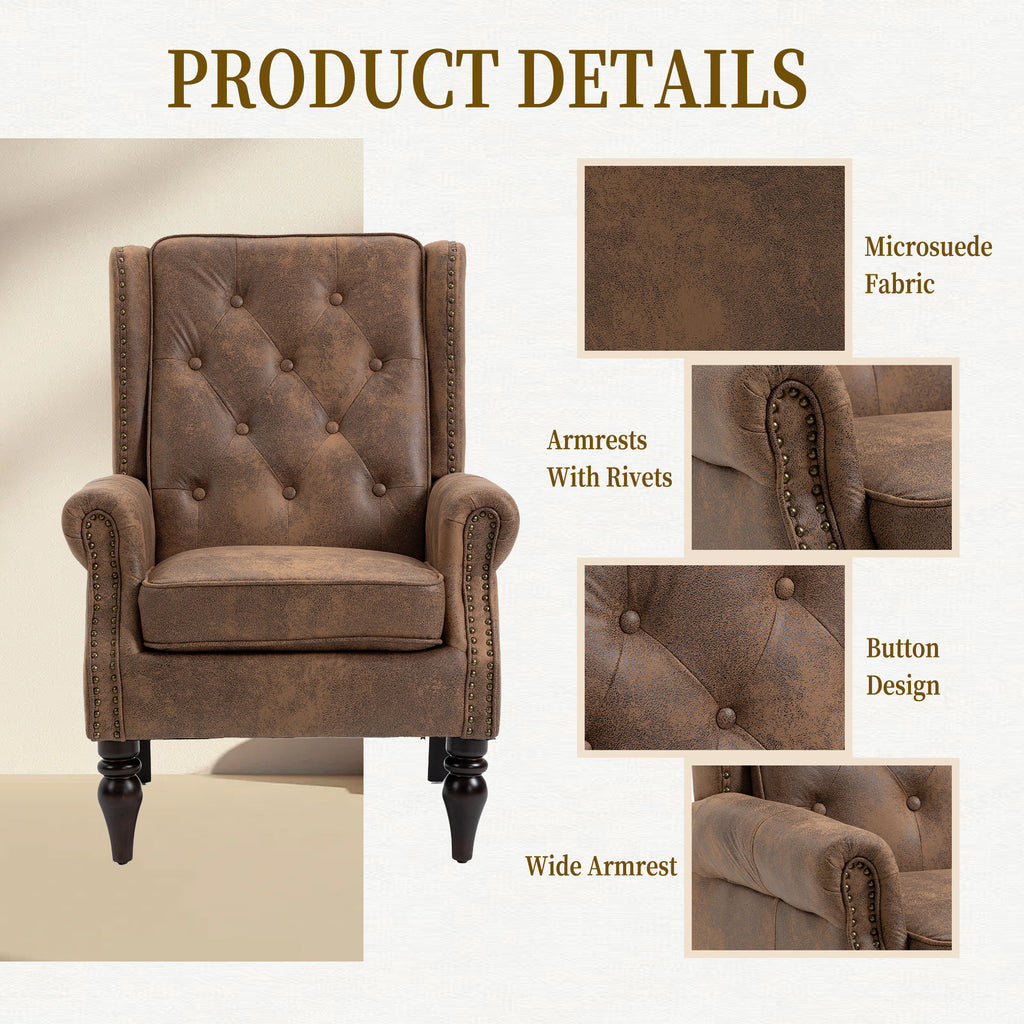 Modern Coffee Wood Frame Armchair with Sturdy Wood Legs and Microsuede Upholstery for Living Room - Grand Goldman Shop