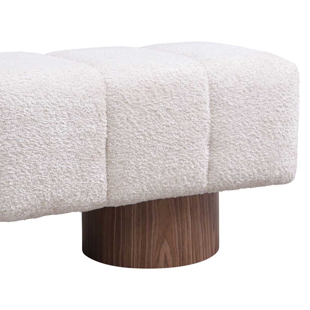 Upholstered Dining Bench for Dining Room, No-Assembly End of Bed Entryway Bench Ottoman for Bedroom Living Room, Beige Faux Fur Fabric Stool Top Wood Leg 300 LBS Weight Capacity - Grand Goldman Shop