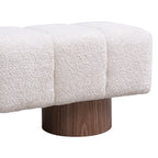 Upholstered Dining Bench for Dining Room, No-Assembly End of Bed Entryway Bench Ottoman for Bedroom Living Room, Beige Faux Fur Fabric Stool Top Wood Leg 300 LBS Weight Capacity - Grand Goldman Shop