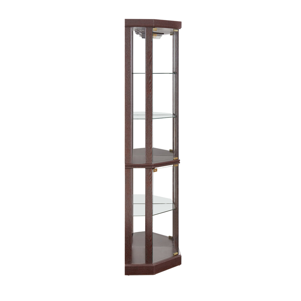 Corner Lighted Curio Cabinet Corner Glass Cabinet Lighted Curio Cabinet Corner Display Case for Living Room, Curio Cabinet, Antique collection, Wine,Bar Glass Storage Light Included,Dark Cherry - Grand Goldman Shop