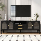 68.9'' Retro TV Stand for TVs up to 75 Inches, Entertainment Center Media Console with Fluted Glass Doors and Five Solid Wood Legs for Living room - Grand Goldman Shop