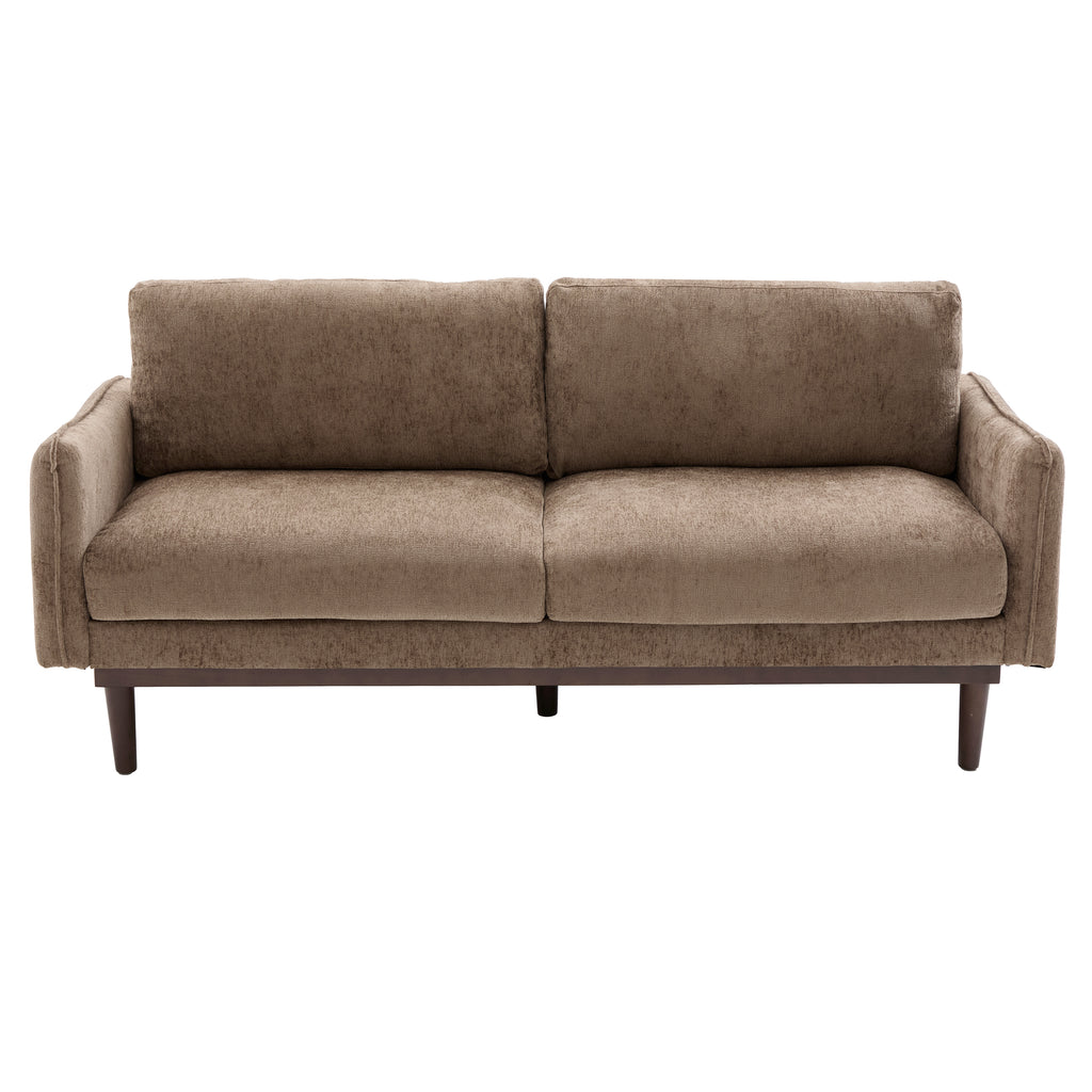 Modern Style Loveseat Sofa 75.75' with Spacious Seating, Brown Chenille Upholstery, Rubber Wood Legs, 2-Seater Couch - Grand Goldman Shop