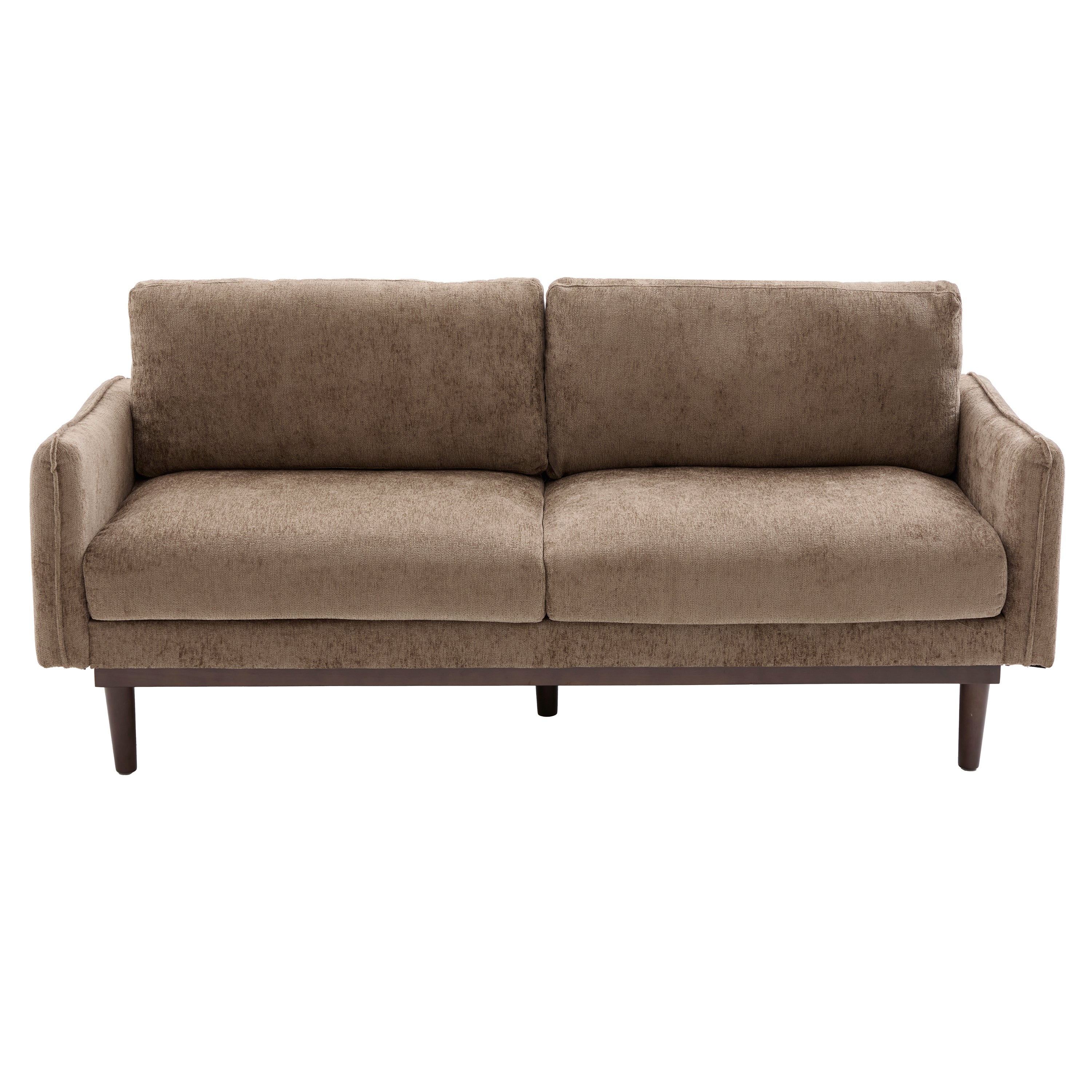 Modern Style Loveseat Sofa 75.75' with Spacious Seating, Brown Chenille Upholstery, Rubber Wood Legs, 2-Seater Couch - Grand Goldman Shop