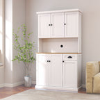 71' Kitchen Pantry Storage Cabinet with Microwave Oven Countertop, Freestanding Hutch Cabinet with Adjustable Shelves, 6 Doors and 1 Drawer-White - Grand Goldman Shop