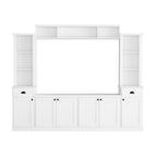 Minimalist Entertainment Wall Unit Set with Bridge for TVs Up to 75'', Ample Storage Space TV Stand with Adjustable Shelves, Modernist Large Media Console for Living Room, White - Grand Goldman Shop