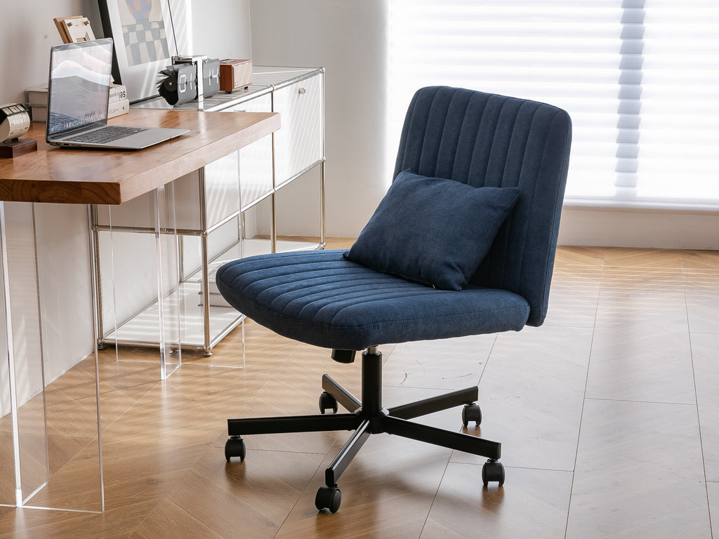 Modern Linen Blue Criss Cross Office Chair with Adjustable Height, Ergonomic Design, and Breathable Fabric in Blue Linen Mate