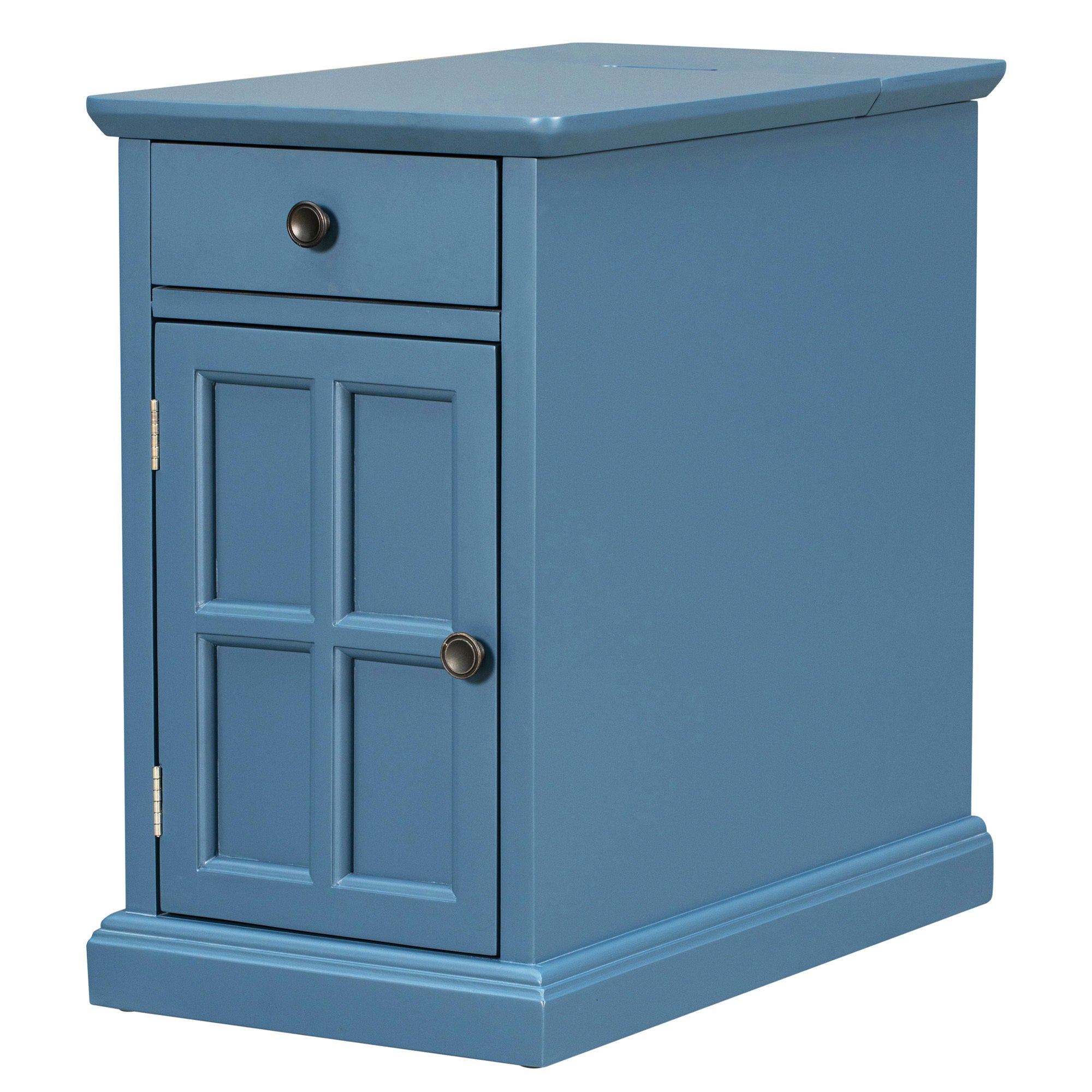 U-Can Classic Vintage Livingroom End Table Side Table with USB Ports and One Multifunctional Drawer with cup holders, Antique Navy (Old SKU: WF296294AAM) - Grand Goldman Shop
