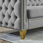 Modern Velvet Sofa with Button Tufting and Metal Legs, Grey Upholstered Couch for Living Room or Bedroom, 3-Seater, Solid Wood Frame, Soft Cotton-Filled Cushions - Grand Goldman Shop