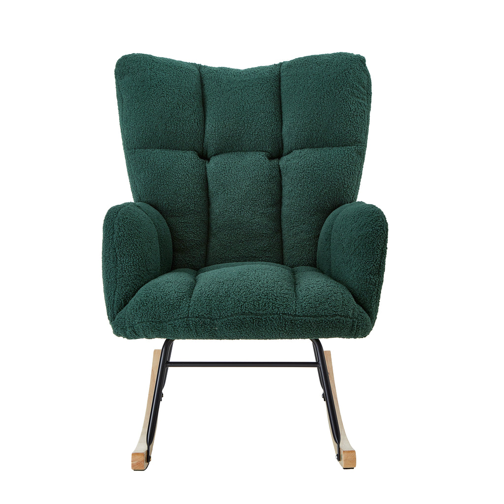 Glider Chair for Living Room Tufted Upholstered Teddy Fabric Rocking Chair with Metal Frame Accent Chair Green - Grand Goldman Shop