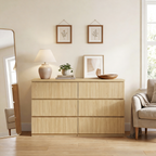 6 Drawer Storage Cabinet ,Dresser, Wood Storage Tower Clothes Organizer with Wavy drawer panel, Wide Chest of 6 Drawers, Large Storage Space for Bedroom, Hallway, Entryway Living Room Natural - Grand Goldman Shop
