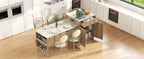 K&K 82.6' Fluted Kitchen Island with Extendable Dining Table for 4-6, Island Table for Kitchen with Power Outlet, Kitchen Table with Double-Side Storage, 2 Drawers 2 Side Open Shelves, Natural - Grand Goldman Shop