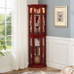 Corner Curio Cabinet Lighted Corner Display, Glass Display Shelf Shelving Bar cabinet with Tempered Glass Door, Bar Cabinet,Cabinet with Adjustable Shelf Glass Cabinet Shelves Bead Bulb Included - Grand Goldman Shop