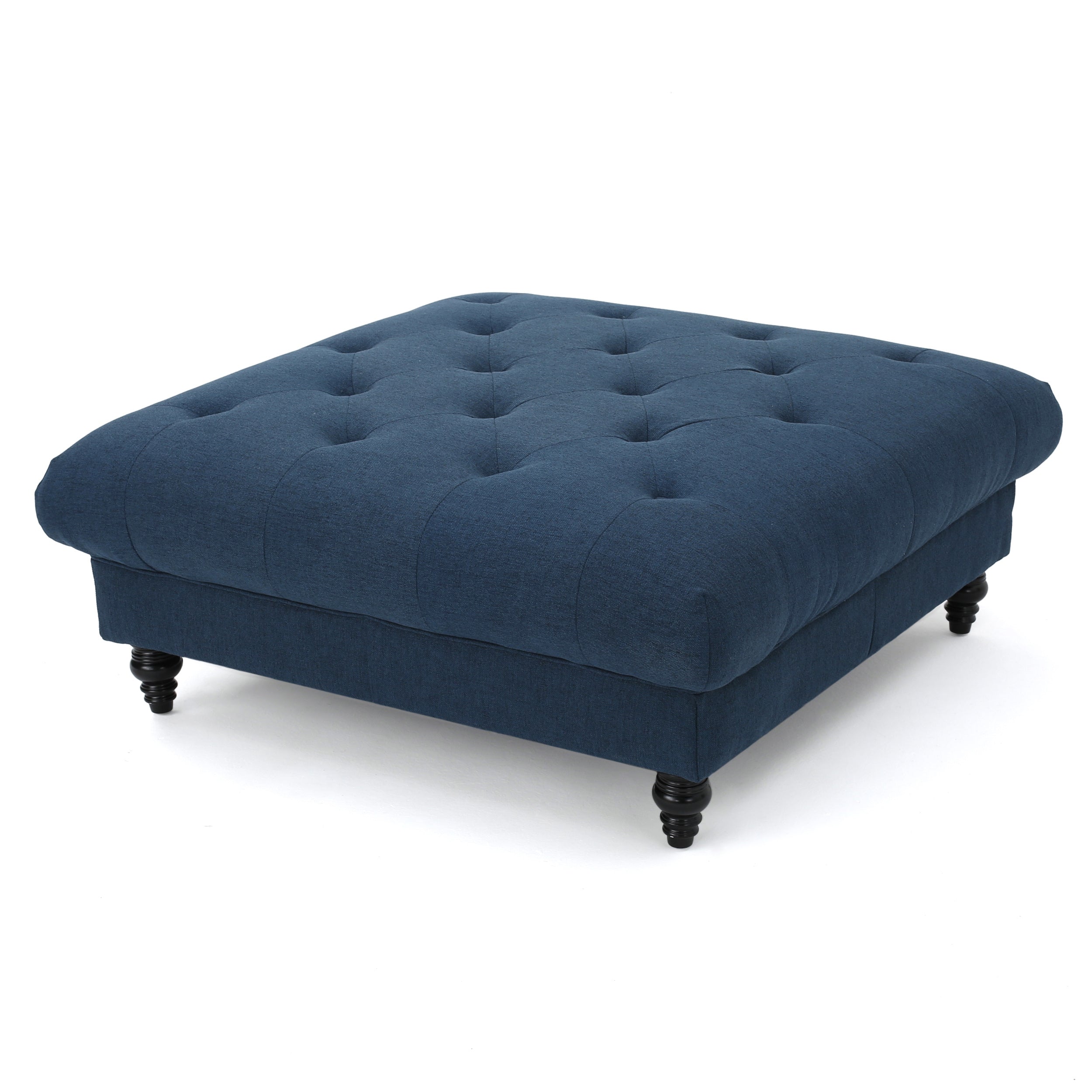 MADRID KD Tufted Ottoman Footrest and Coffee Table Stand-In Navy Blue Polyester 40.5x40.5x16.9 inches - Grand Goldman Shop
