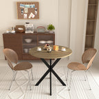 Modern 31.5 Inch Round Dining Table in Rustic Brown with Black Metal Legs, MDF Top for 2-4 People, Compact Kitchen or Dining Room Table - Grand Goldman Shop