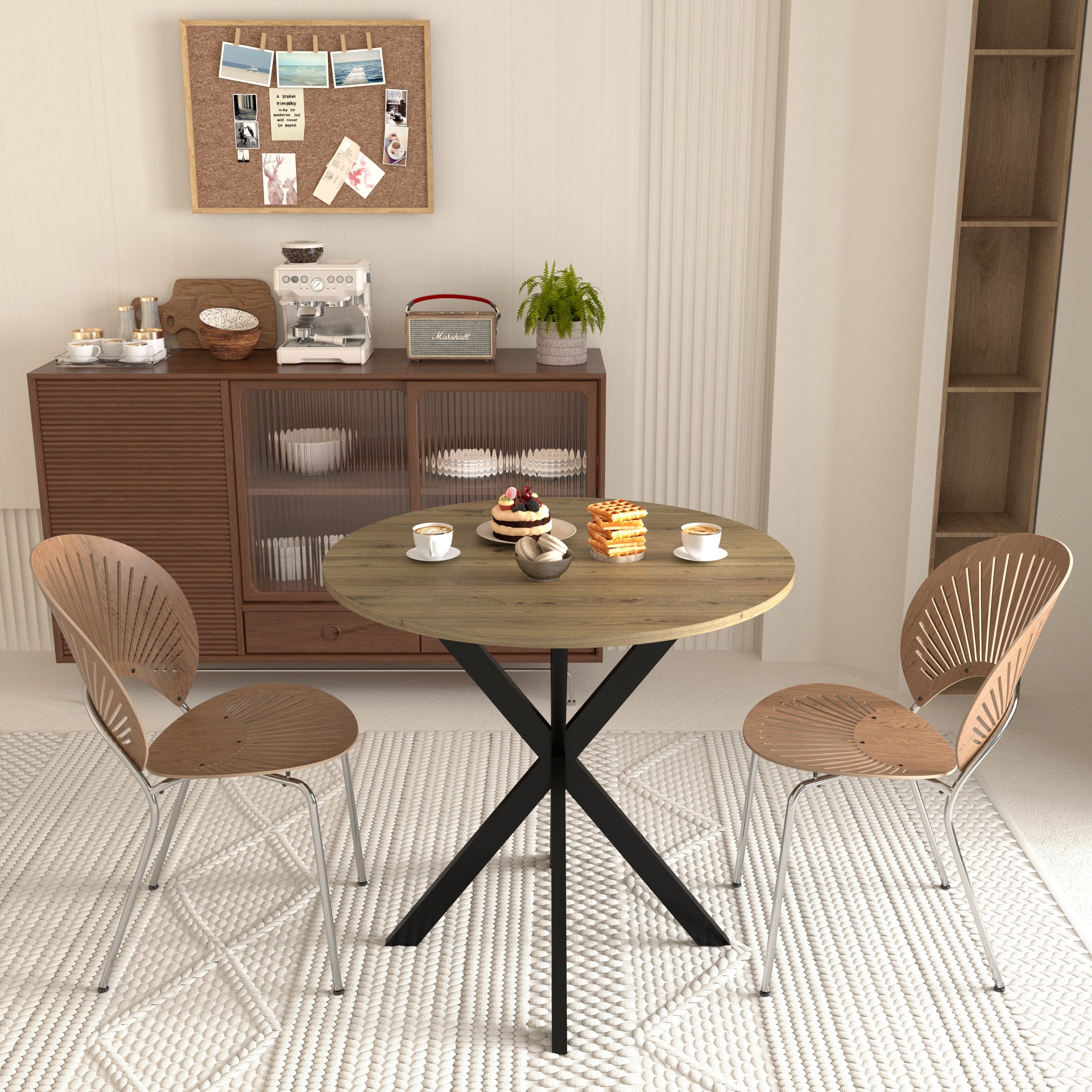 Modern 31.5 Inch Round Dining Table in Rustic Brown with Black Metal Legs, MDF Top for 2-4 People, Compact Kitchen or Dining Room Table - Grand Goldman Shop