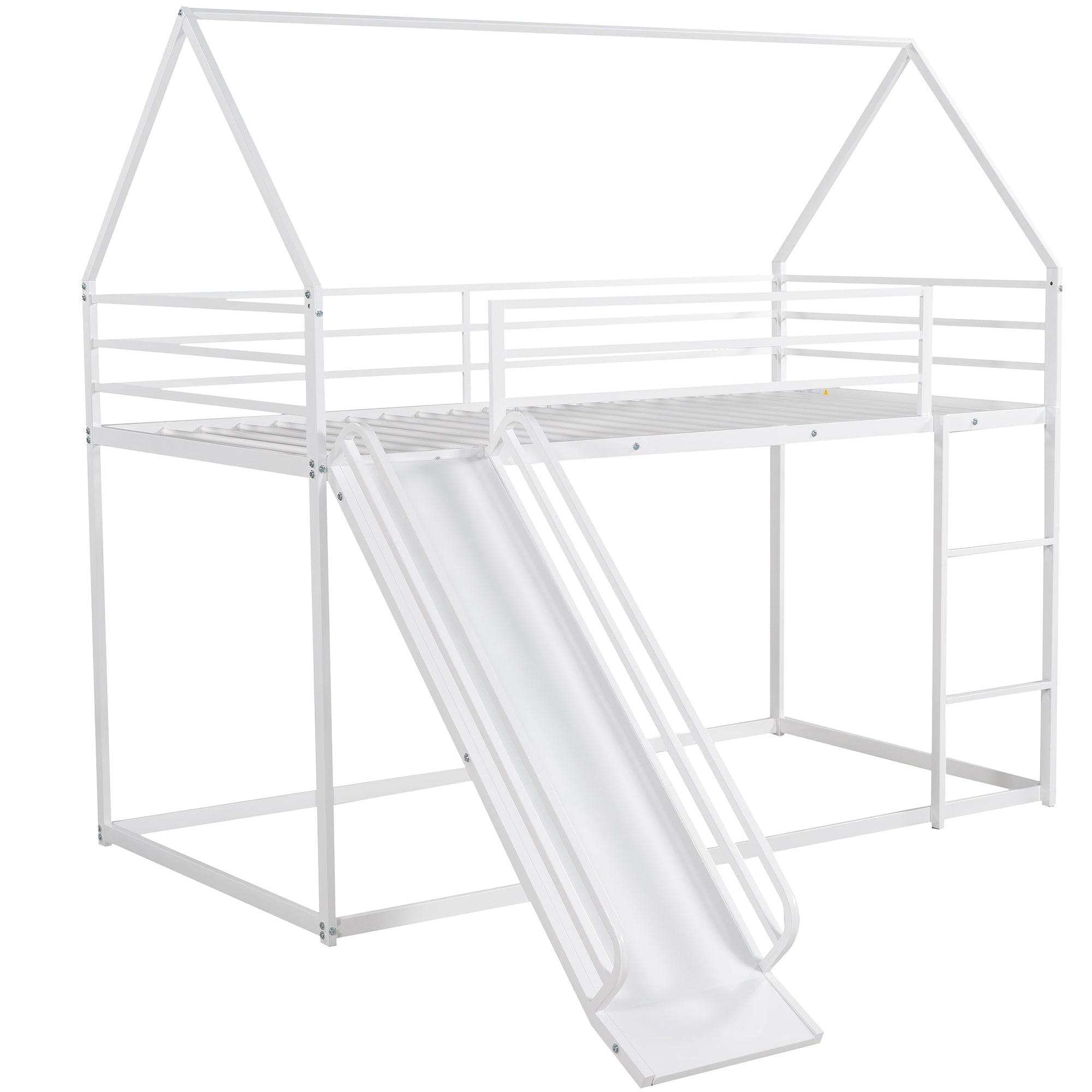 Zulah Twin over Twin House Bunk Bed with Ladder and Slide, White - Grand Goldman Shop