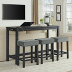 59 Inch Bar Table, Dining Table, Sofa Table with Power Outlet, 3 Upholstered Stools, 4 Piece Bar Table and Chair Set for Living Room, Dining Room, Kitchen - Grand Goldman Shop