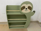 Sloth Kids Bookshelf, Front-Facing Toddler Book Display Rack with 3 Tiers, Cute Animal Design, Wooden Nursery Bookshelf for P