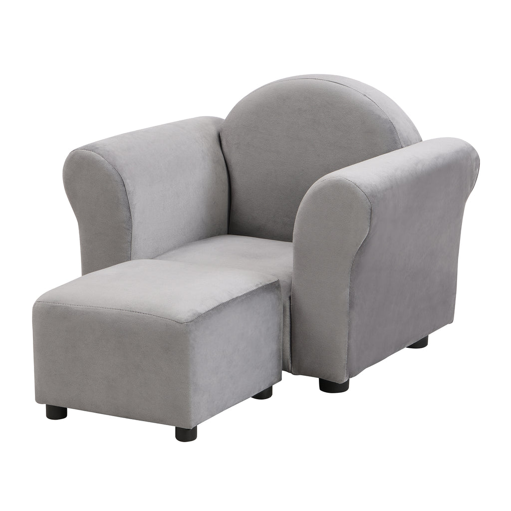 Kids Upholstered Couch with Ottoman for Toddlers, Dark Gray Velvet - Grand Goldman