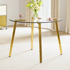 Modern minimalist style circular transparent tempered glass table, tempered glass tabletop, golden metal legs, suitable for kitchen, dining room, and living room, 42 '* 42' * 29.5 '1123r - Grand Goldman Shop