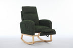 Modern Accent Rocking Chair Rocking Chair with Solid Wood Legs, Upholstered Nursery Glider Rocker, Comfy Armchair with Side Pocket, Living Room Lounge Arm Chair with High Backrest fabric - Grand Goldman Shop