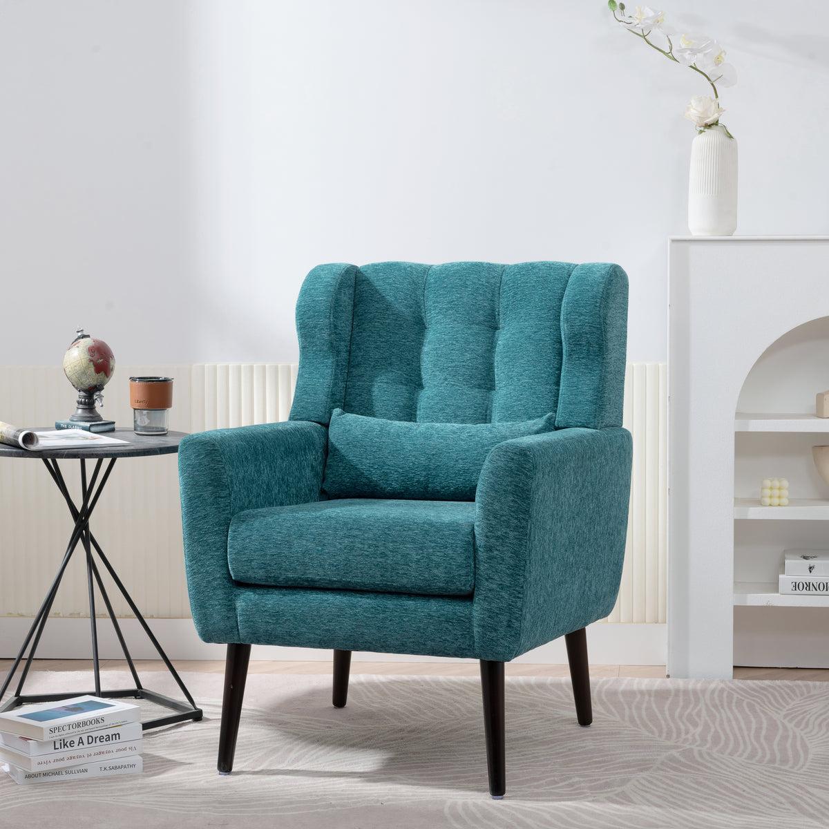 Modern Accent Chair Upholstered Foam Filled Living Room Chairs Comfy Reading Chair Mid Century Modern Chair with Chenille Fabric Lounge Arm Chairs Armchair for Living Room Bedroom (Teal) - Grand Goldman Shop