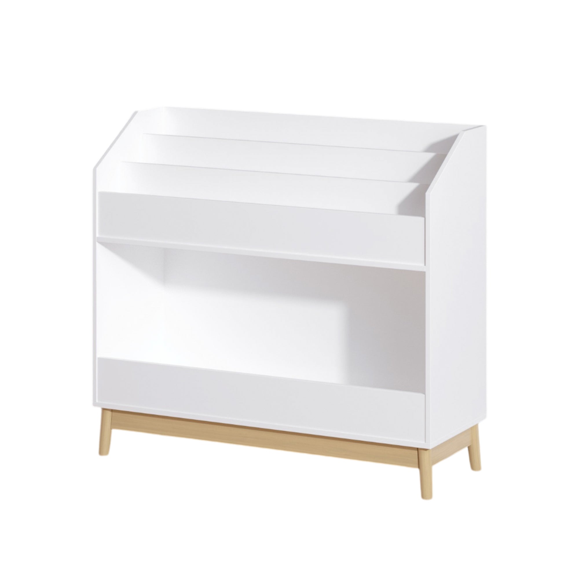 White Wooden Kids Bookcase Organizer with Storage, 3-Tier Toddler Book Display Shelf for Bedroom or Playroom | Premium Home D