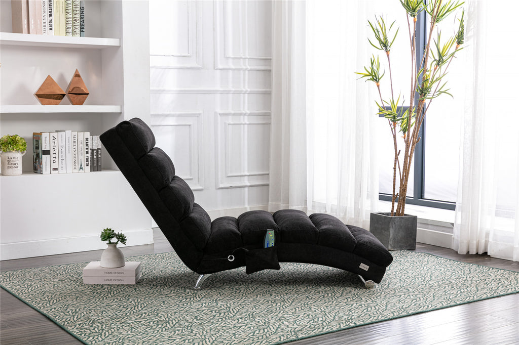 COOLMORE Luxury Upholstered Chaise Lounge Chair with Vibration for Relaxation, Modern Fixed Back Fabric Leisure Recliner Sofa for Living Room/Bedroom - Grand Goldman Shop