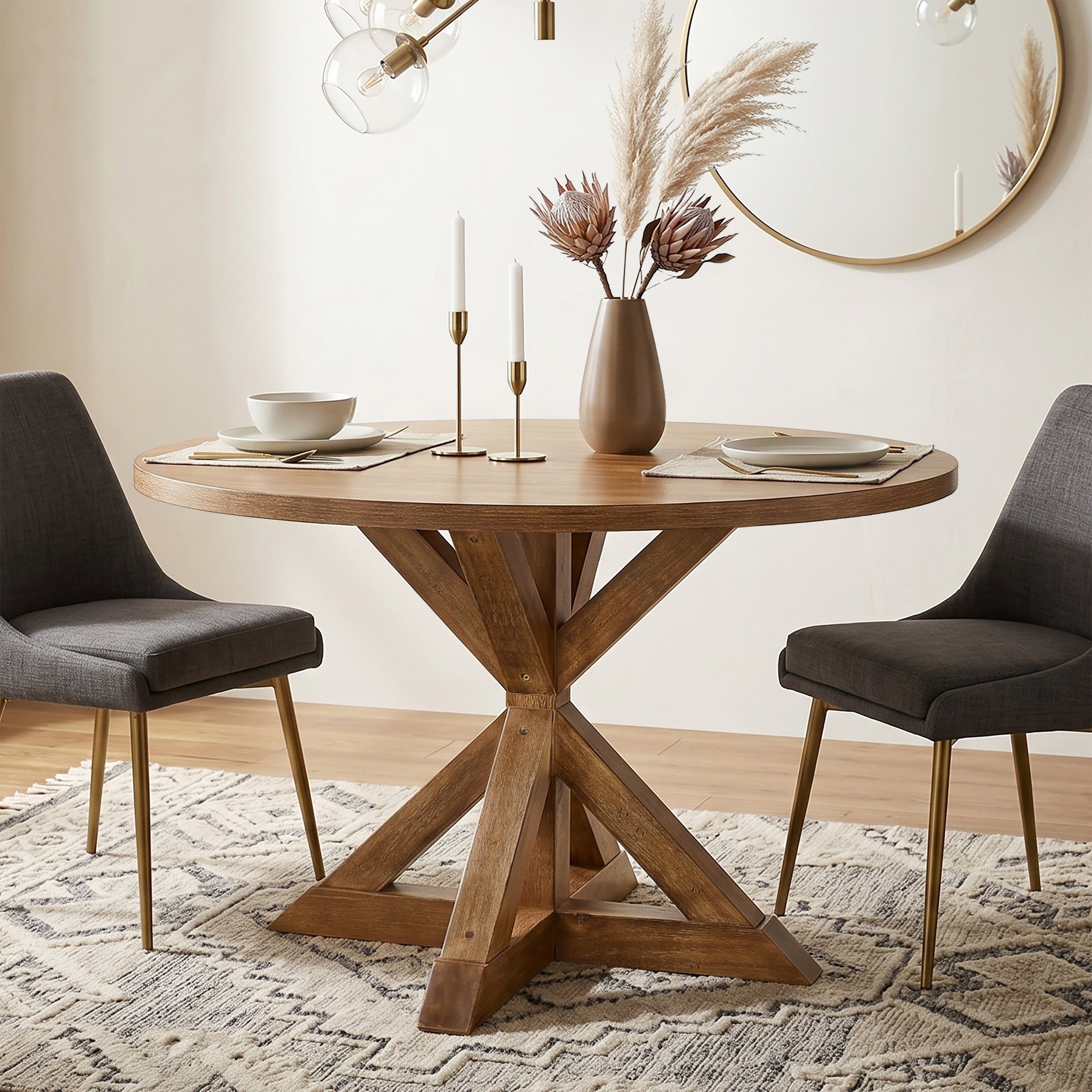 Windvale Cross-Buck Base Dining Table - Grand Goldman Shop