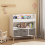 Kids Bookshelf with 3 Fabric Bins, Modern Children's Bookcase with Storage for Toys and Books, Toddler Book Organizer Shelf f