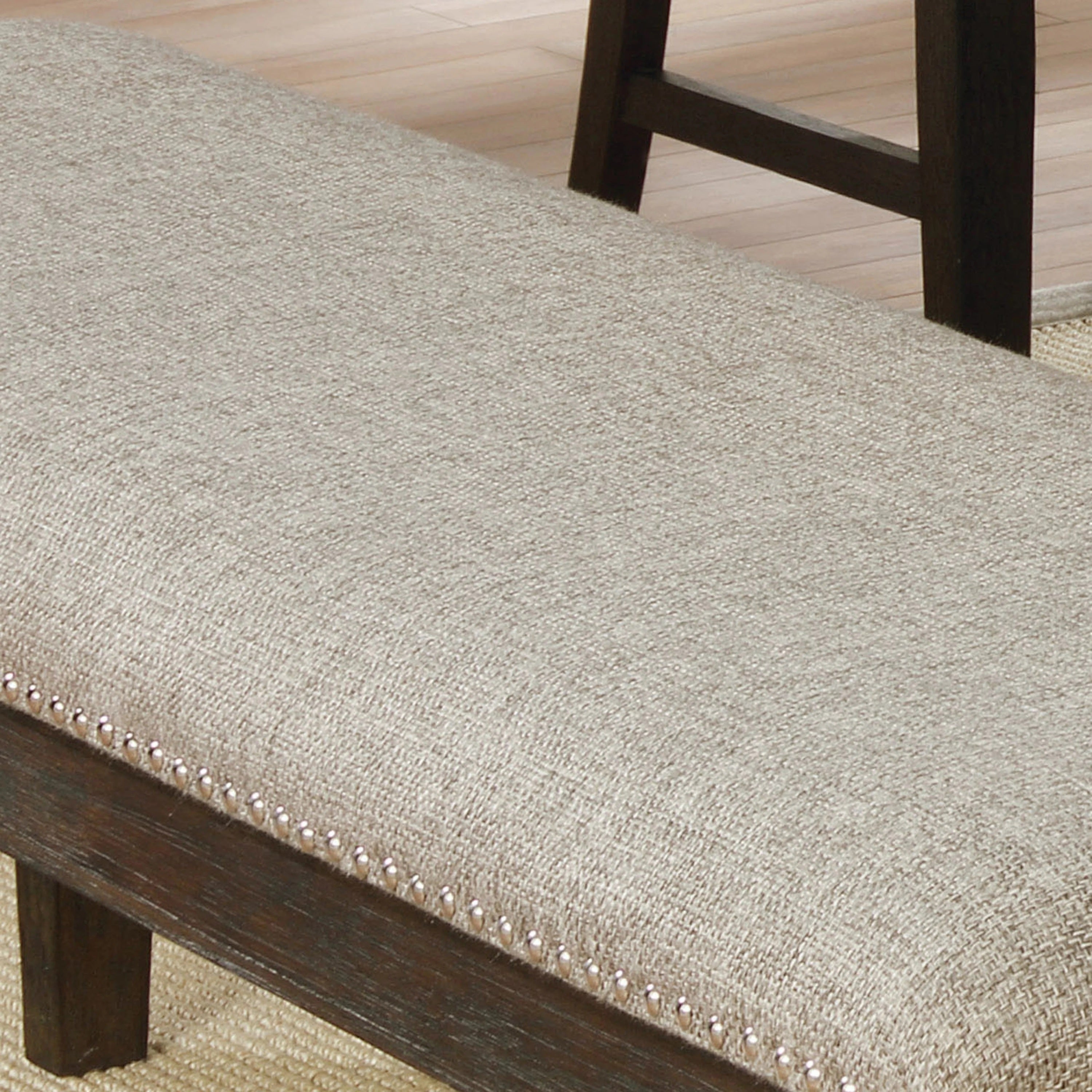 Transitional 1pc BENCH Only Espresso Warm Gray Nail heads Solid wood Fabric Upholstered Padded Seat Kitchen Rustic Dining Room Furniture - Grand Goldman Shop