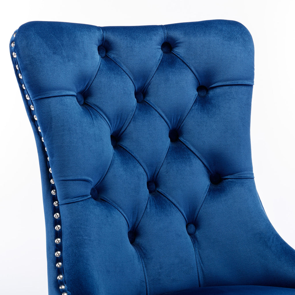 Nikki Collection Modern, High-end Tufted Solid Wood Contemporary Velvet Upholstered Dining Chair with Chrome Stainless Steel Plating Legs,Nailhead Trim,Set of 2,Blue and Chrome, SW1701BL - Grand Goldman Shop