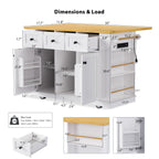 K&K 53inch Large Kitchen Island with Drop Leaf,Power Outlet,Door Internal Storage Rack,Rolling Kitchen Cart on 5 Wheels with 5 Open Side Racks for Kitchen,White (Two Packages)(Stools not included) - Grand Goldman Shop