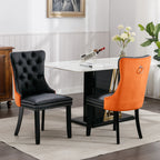 A&A Furniture,Nikki Collection Modern, High-end Tufted Solid Wood Contemporary PU and Velvet Upholstered Dining Chair with Wood Legs Nailhead Trim  2-Pcs Set，Black+Orange, SW2101BO - Grand Goldman Shop
